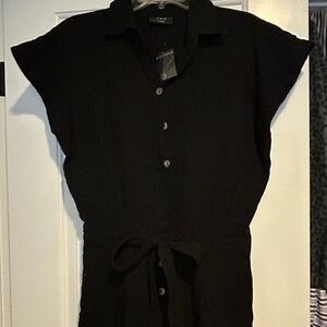 Gauze Short Romper with cinch-waist and belt tie